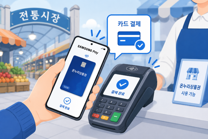 삼성페이로 디지털 온누리상품권 결제하는 모습