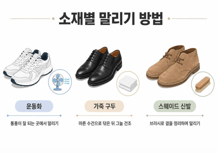 운동화 가죽 신발 스웨이드 신발 소재별 말리기 방법 안내