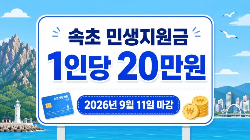 2026년 속초 민생지원금 1인당 20만원과 9월 11일 신청 마감 안내