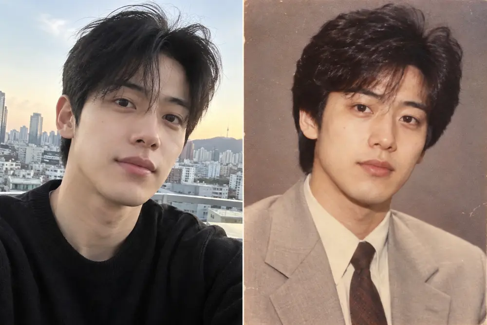 현대 인물 사진을 80년대 한국 복고풍 사진으로 변환한 전후 비교
